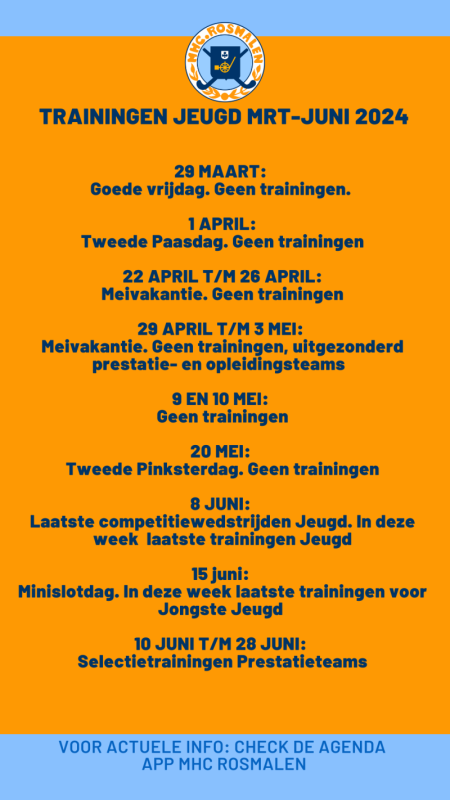 Trainingen Jeugd maart t/m juni 2024 Nieuws afbeelding